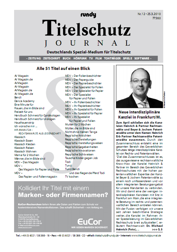 rundy Titelschutz JOURNAL 12/2010 - Deutschland